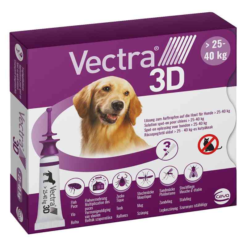 Vectra 3D Lsung gegen Zecken & Flhe fr Hunde 25-40 Kg 3 stk