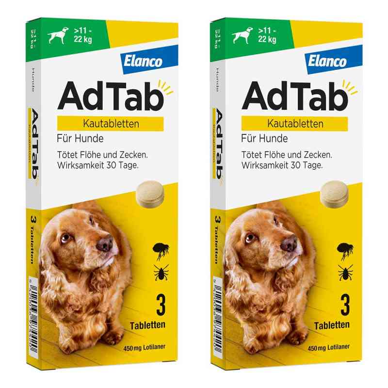 AdTab 450 Mg Kautabletten für Hunde >11-22 Kg 2x3 stk von Elanco Deutschland GmbH PZN 08102629