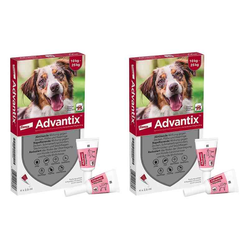 Advantix Spot-on Hund 10-25 kg Lösung 2x4 stk von Elanco Deutschland GmbH PZN 08102634