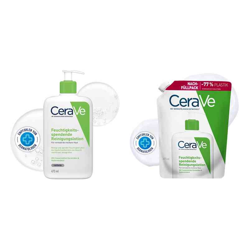 Cerave Feuchtigkeitsspendende Reinigungslotion + Nachfüllpack 473+473 ml von L'Oreal Deutschland GmbH PZN 08106639