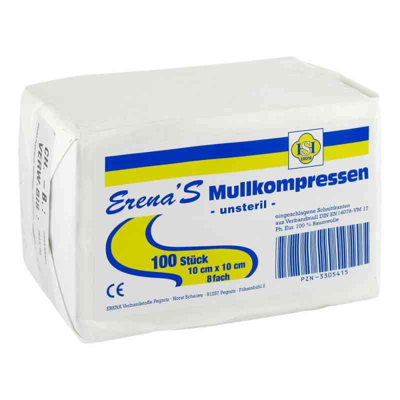 Erena Unsteril Mullkompr.10x10 cm 8fach 100 stk von ERENA Verbandstoffe GmbH & Co. KG PZN 03305415