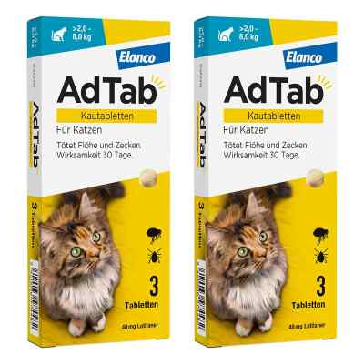 AdTab 48 Mg Kautabletten für Katzen >2-8 Kg 2x3 stk von Elanco Deutschland GmbH PZN 08102630