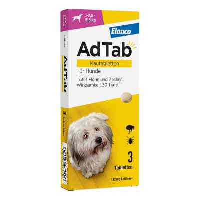 AdTab Hund 2,5 - 5,5 kg Kautablette gegen Zecken und Flöhe 3 stk von Elanco Deutschland GmbH PZN 18752640