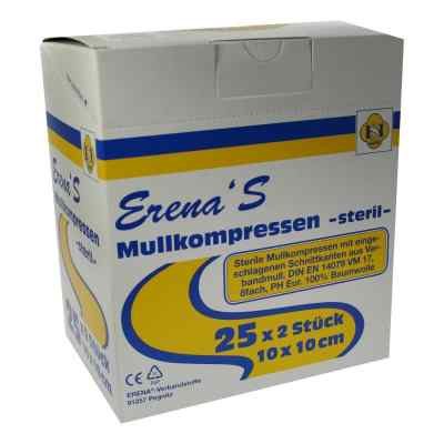 Erena Steril Mullkompr.10x10 cm 8fach 25X2 stk von ERENA Verbandstoffe GmbH & Co. KG PZN 03305384