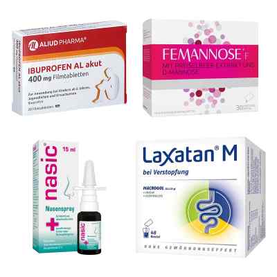 Reiseset Femannose, Laxatan, Nasic und Ibuprofen