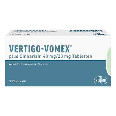 Vertigo Vomex plus Cinnarizin 40 mg/20 mg Tabletten 100 stk von Klinge Pharma GmbH PZN 11888483